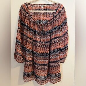 Max Studio Orange and Blue Patterned Blouse Relaxed Fit